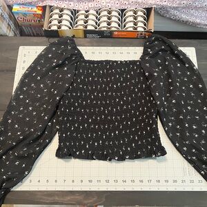 Black Floral Sheer Sleeve Top